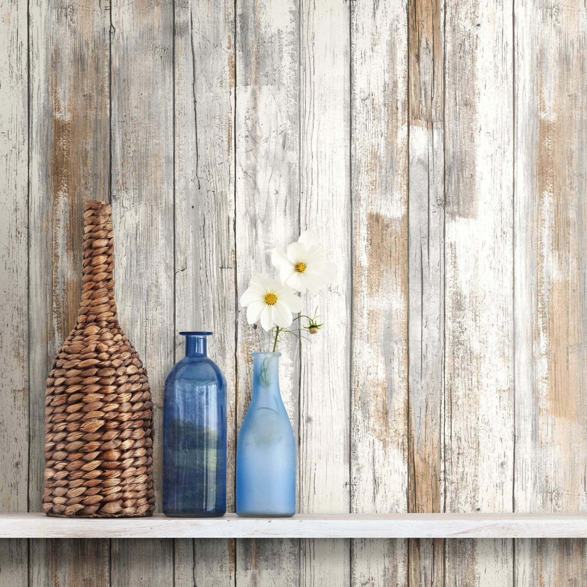 RoomMates Distressed Wood Tan Peel & Stick Wallpaper